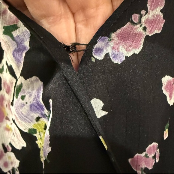 Lauren Ralph Lauren Floral Wrap Blouse Bell Sleeves Black Sheer Women’s Large - Picture 2 of 15